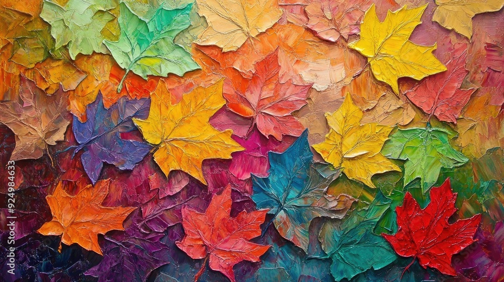 Poster vivid autumn leaves in a colorful array creating a warm and inviting seasonal texture.