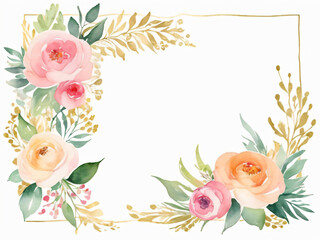 A blank wedding invitation adorned with a watercolor floral frame