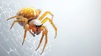 Fototapeta premium 3D graphic of a spider on a web, airy and tidy, white background, distinct colors, divided layers 