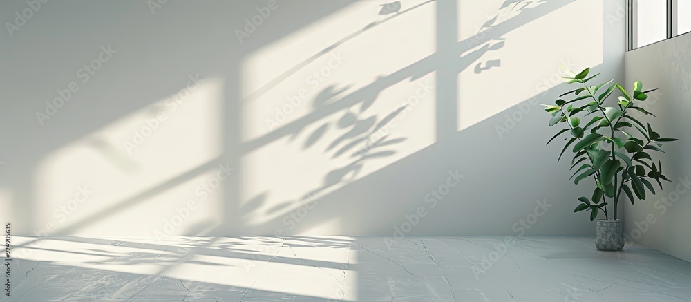 Poster a sparsely decorated wall mockup in a light gray room with a window shadow offering ample copy space