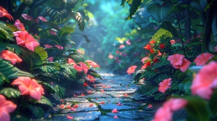 A bright, magnificent and colorful garden path.