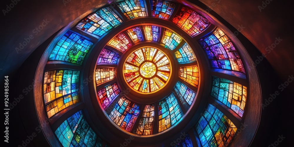 Canvas Prints Colorful Stained Glass Window in a Curved Ceiling