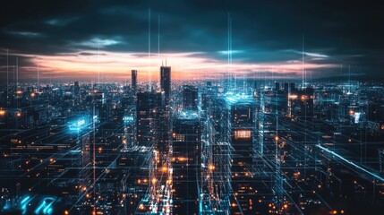 AI-driven world, advanced infrastructure, futuristic cityscape, digital networks