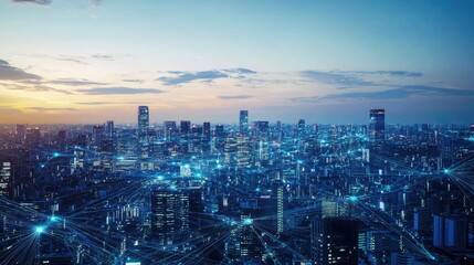 Fototapeta premium AI-driven cityscape, futuristic infrastructure, digital networks, innovative technology