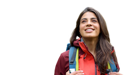 Beautiful, young woman hiking and enjoying in the nature