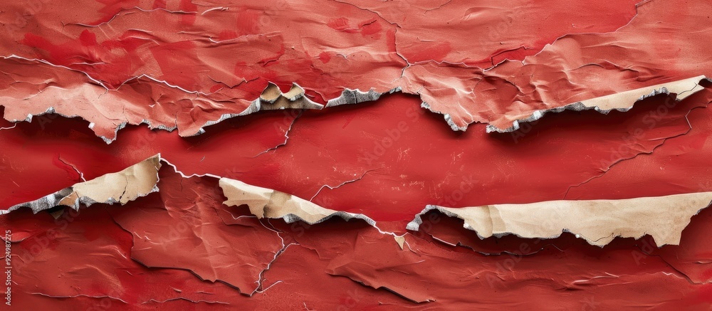 Poster an abstract representation of the buy now pay later concept on torn red paper against a brown backdr