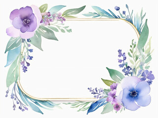 A blank wedding invitation adorned with a watercolor floral frame