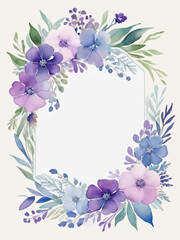 A blank wedding invitation adorned with a watercolor floral frame