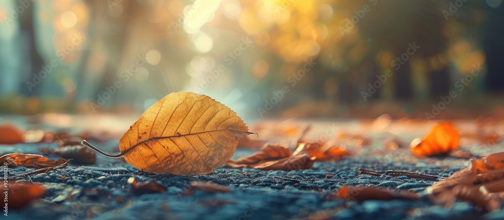 Canvas Prints an elegantly fallen leaf rests on the ground with a picturesque background for copy space image depi