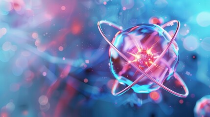 Neutrons in an atomic structure, particle physics, side view, stability and mass, robotic tone, colored pastel, uhd, copy space for text,