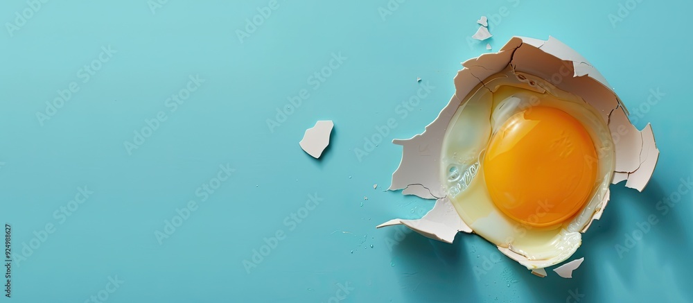 Poster yellow paper with a blue backdrop features a high cholesterol theme symbolized with copy space image