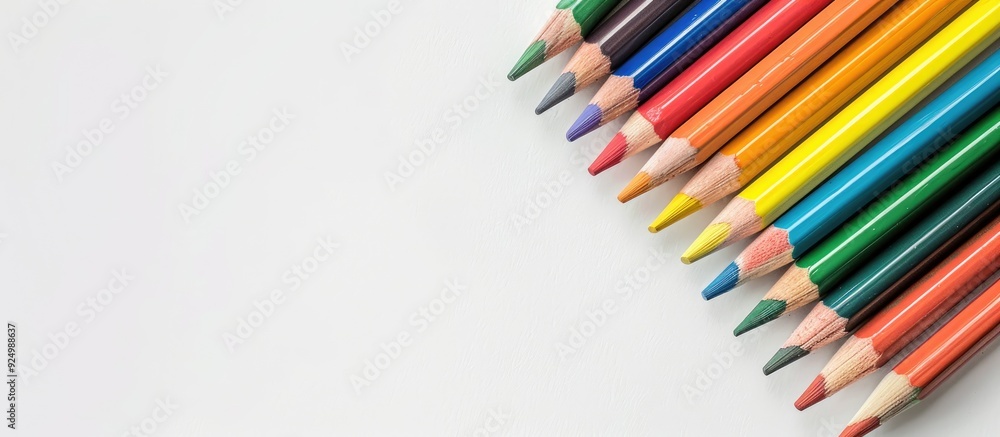 Aufkleber colorful pencils viewed from above on a white background ideal for school office or art related desi