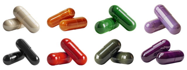 Collection of Colorful Capsules in Various Shades and Textures for Medical Use.