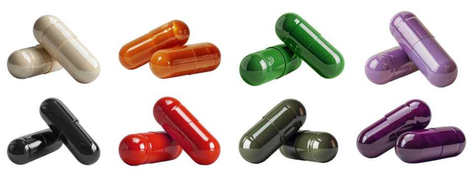 Collection of Colorful Capsules in Various Shades and Textures for Medical Use.