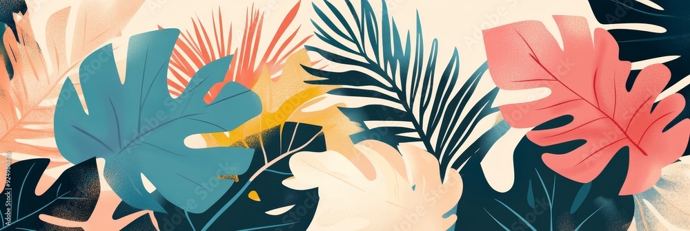 Aufkleber tropical leaves banner with abstract art design - a vibrant and colorful banner featuring a collecti