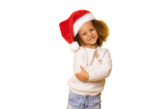 Portrait of a smiling little girl in santa hat with arms folded over transparent background. - Powered by Adobe