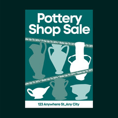 Green and White Pottery Shop Sale Flyer Design Template