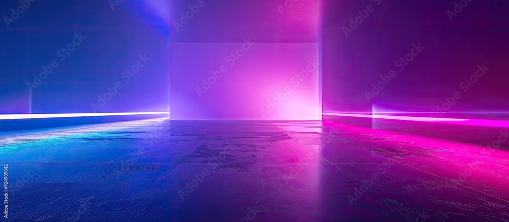 Poster blurry neon glow with soft ultraviolet texture reflecting blue and purple light on an abstract backg