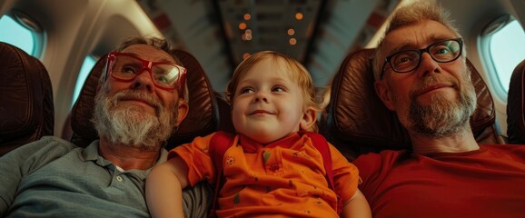 A Family Traveling On An Airplane Together, Feeling United And Content