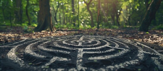 White chalk background with a mind mapping symbol in focus set against a serene forest backdrop Ideal for business and mind mapping concepts with ample copy space image