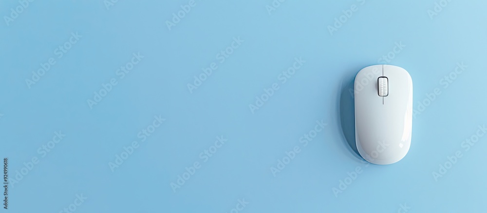 Poster top view of a mouse pad on a light blue background with space for text. copy space image. place for 
