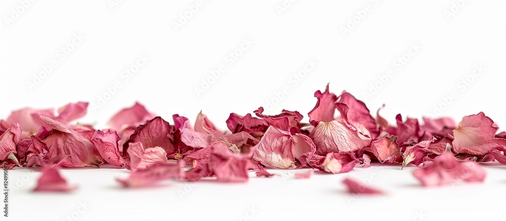 Canvas Prints Pink petals of dried flowers set against a white backdrop with room for text in a copy space image