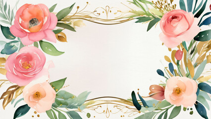Fototapeta premium A blank wedding invitation adorned with a watercolor floral frame