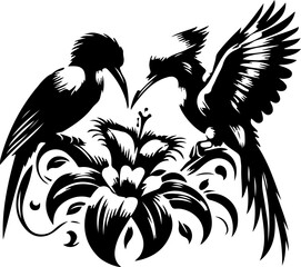 Obraz premium majestic Hummingbirds & Flowers silhouette, vector, clipart, nature, abstract illustration 14