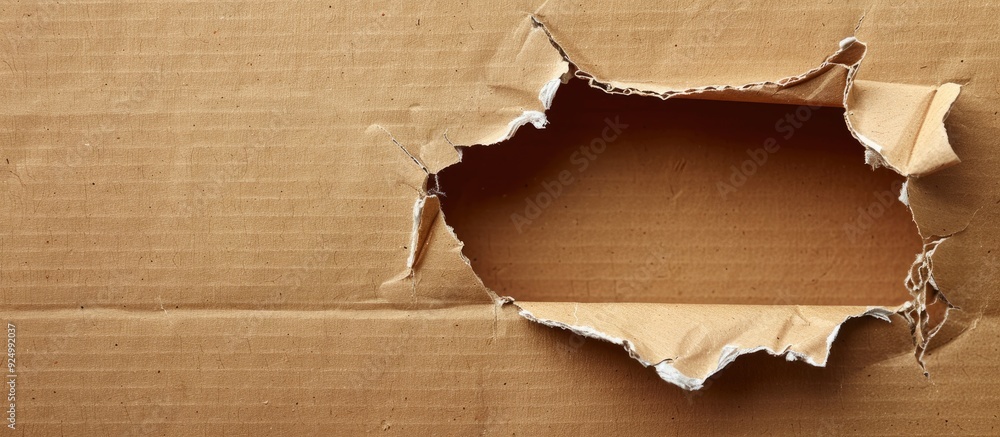 Poster cardboard with a hole in it displaying a torn piece providing a copy space image for text