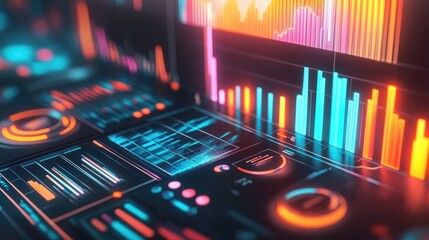 Obraz premium Financial data analysis, futuristic chart dashboard, 3D illustration