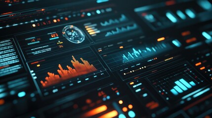 Obraz premium Financial data analysis, futuristic chart dashboard, 3D illustration