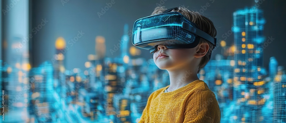 Poster conceptual art depicting vr architectural visualization in technology