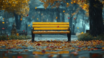 Bright Yellow Podium with Natural Autumn Backdrop