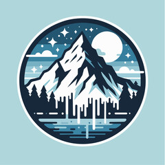 Flat vector logo of a mountain, ice mountain illustration