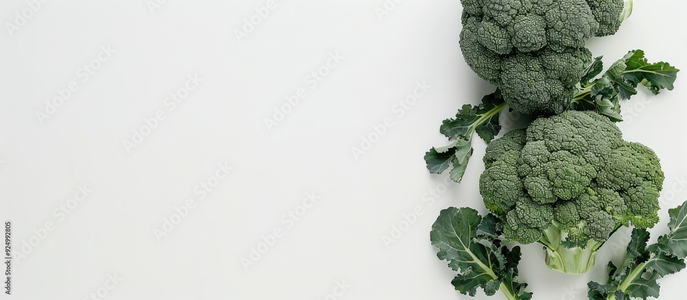 Poster fresh broccoli with a white background and copy space image.