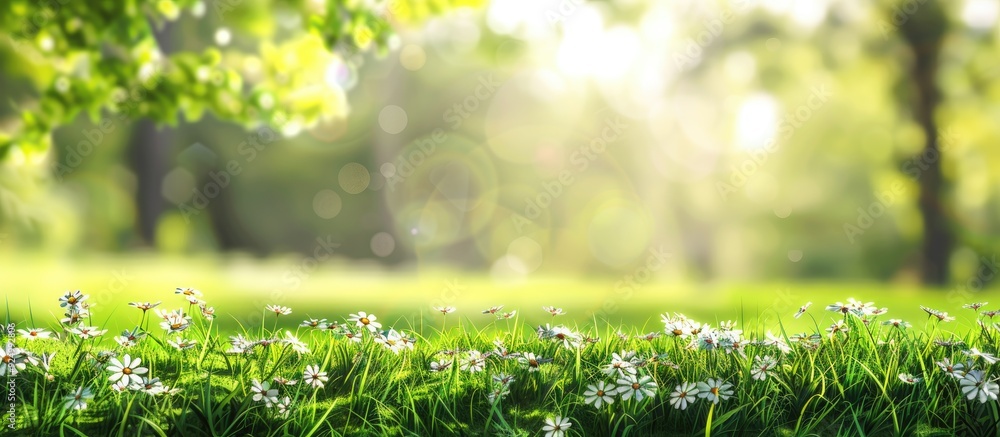 Poster green spring landscape with copy space image an ideal meadow banner representing spring and summer p