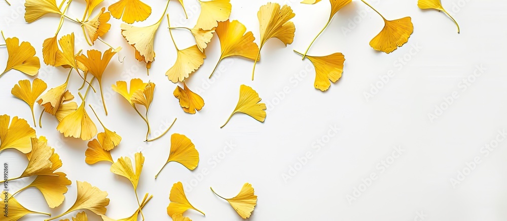 Poster ginkgo leaves displayed on a white background with copy space image.