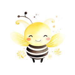 Cute cartoon bee illustration with a happy face and yellow wings, perfect for kids' designs, greeting cards, and educational materials.