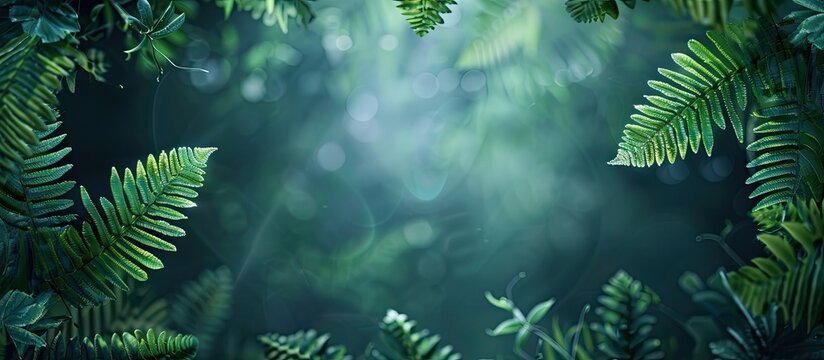 Botanical background with fern leaves radiating across the copy space image