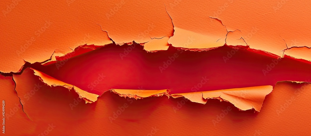 Poster torn red paper with a gap set against an orange backdrop perfect as a copy space image