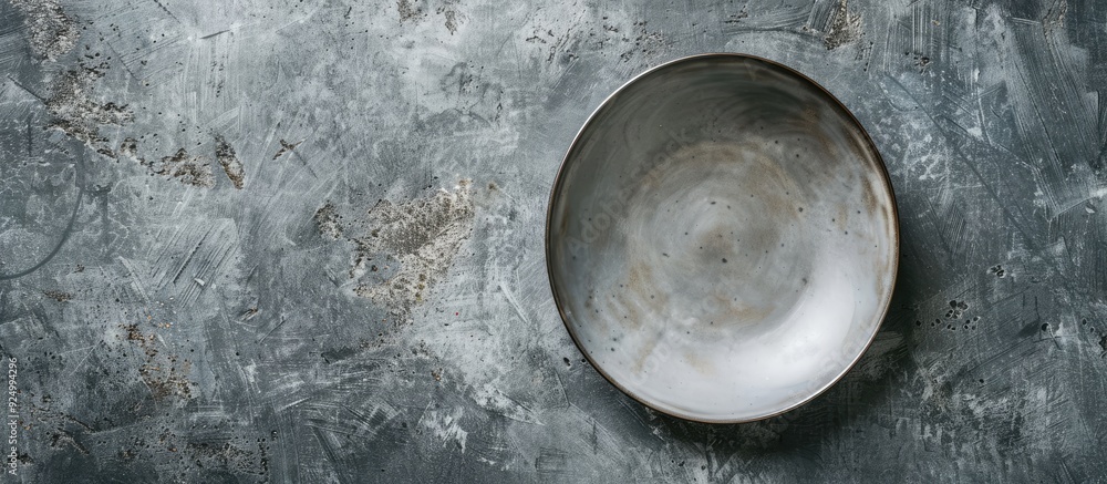 Poster a ceramic plate sits empty on a textured concrete surface ready for dinner with copy space image