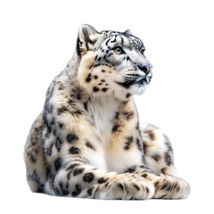 Fototapeta premium Captivating Snow Leopard Posed on Plain White Background Transparent PNG in High-Detail Photography
