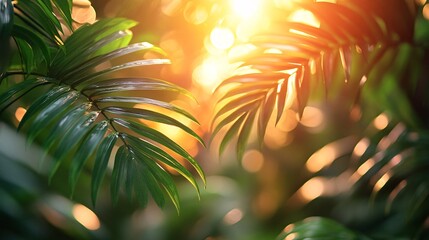 Sun Flare Through Fronds: Sunlight streaming through the palm fronds, creating a natural sun flare. 