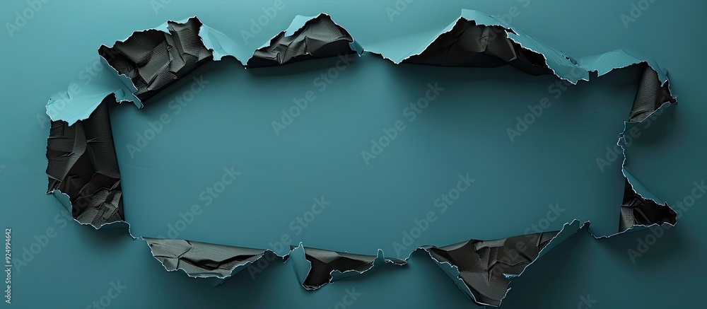 Poster ripped black paper piece with blue backdrop displaying a symbolic upcoming events message includes c
