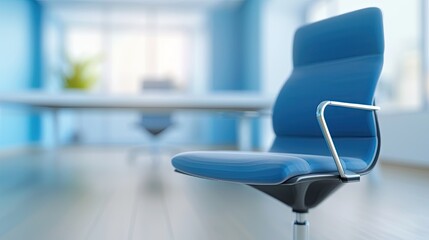 Vibrant Blue Swivel Chair with Black Seat on Natural Wooden Floor