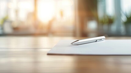 White Envelope with Silver Pen on Wooden Table