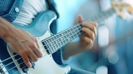 Obraz premium Musician Mastering Blue Guitar with White and Black Strings