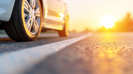 Serene Sunset Scene with Parked Car