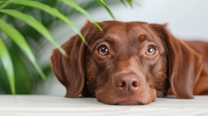 Serene Moment of a Brown Dog Resting on White Surface