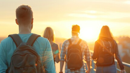 Serene Sunset Rooftop Gathering with City Skyline